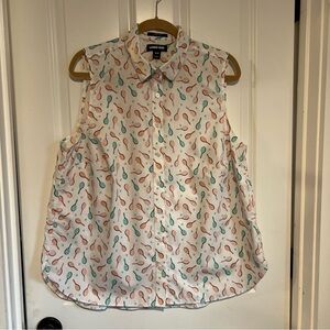 Lands' End Sleeveless Blouse with Racket Print - White and Coral